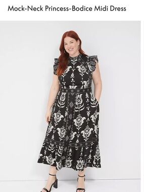 Lane Bryant Black & White Mock Neck Floral Paisley Midi Dress NWT - Size 18